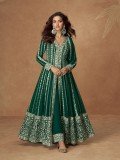 Real Chinon Silk Party Wear Gown In Green Color with Embroidery Work