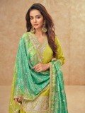 Real Simar Silk Party Wear Sharara Lemon Green Color with Embroidery Work